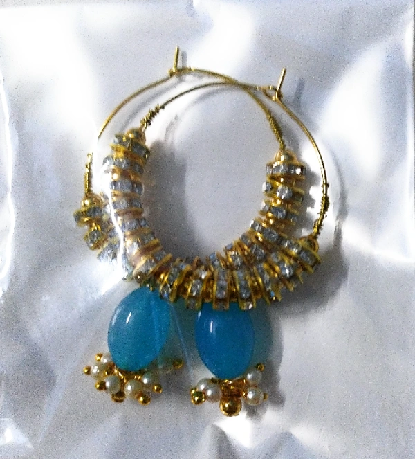 NIBRAS Blue Rhinestone Spacers Beads Drop Hoop Earrings - B09JKJK8BN, 10 gm, 6.5cm x 4cm x 1cm